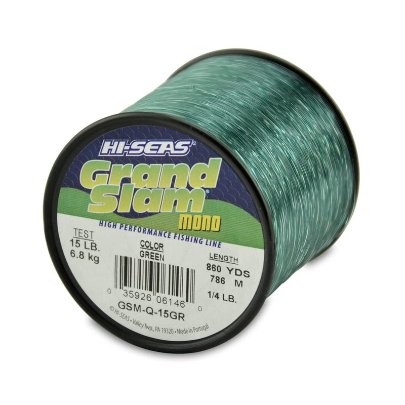 Hi-Seas Grand Slam Monofilament Line, 15 lb / 6.8 kg Test, .016 in / 0.40 mm Dia, Green, 860 yd / 786 m - Image 1